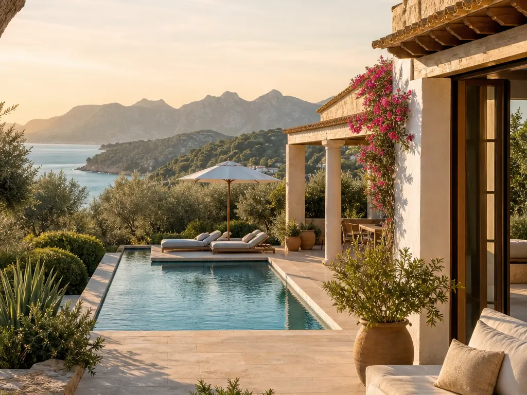 Villa vacacional con piscina, vistas al mar y la Serra de Tramuntana en el norte de Mallorca